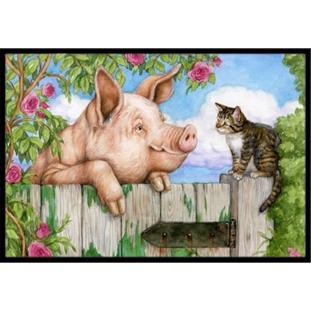 Jensendistributionservices Pig at the Gate with the Cat Indoor or Outdoor Mat, 18 x 27 MI2557473